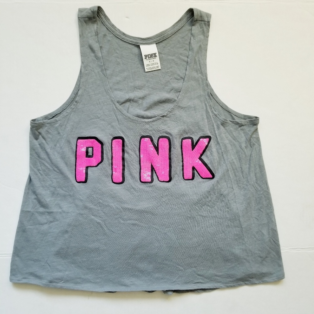 PINK VICTORIA'S SECRET SEQUIN GRAPHIC TANK TOP